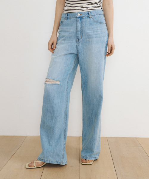 LUCIR ZU（ルシールズ）の「Distressed Wide-Leg Denim (light blue)（デニムパンツ・レディース・その他・SMALL/MEDIUM）」の3枚目の写真