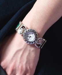 an meets zakka レトロアンティーク装飾刻印プレート連結ブレスレットウォッチ
