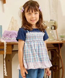 KP（ケーピー）の「先染チェック レイヤード風 半袖チュニック（Tシャツ/カットソー）」