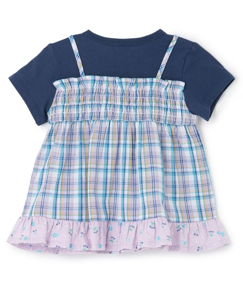 KP(ケーピー)の「先染チェック レイヤード風 半袖チュニック(Tシャツ/カットソー・キッズ・ピンク/ラベンダー・100cm/110cm/120cm/130cm/90cm)」の9枚目の写真
