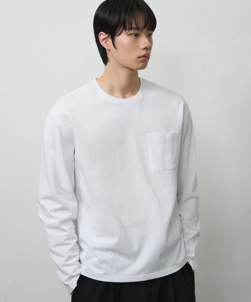 DRAW FIT（ドローフィット）の「ヘイルコットンポケットロングスリーブTシャツ[ホワイト]（Tシャツ/カットソー・メンズ・その他・M/L/XL）」の2枚目の写真