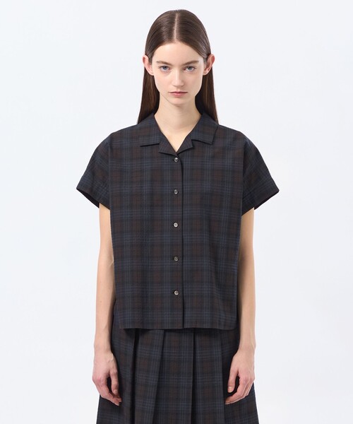 MACKINTOSH PHILOSOPHY(マッキントッシュ フィロソフィー)の「サッカーチェックオープンカラーシャツ(シャツ/ブラウス・レディース・ベージュ/ネイビー・38/36)」の4枚目の写真