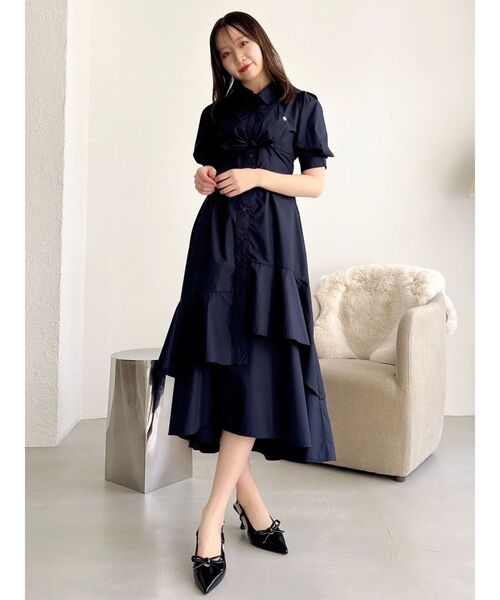 dazzlin（ダズリン）の「【POLO BCSコラボ】レイヤードリボンティアードシャツワンピース（ワンピース・レディース・オフホワイト/その他1/ネイビー・MEDIUM/SMALL）」の2枚目の写真