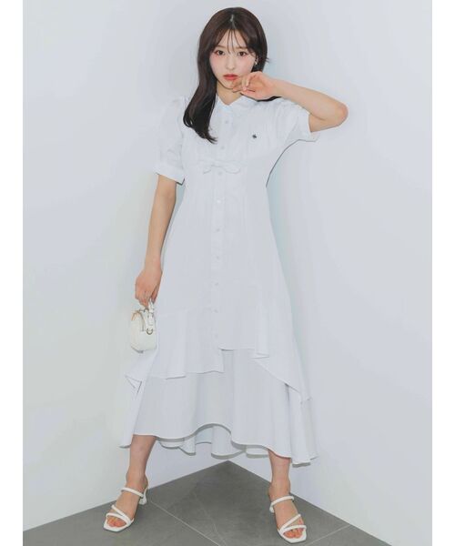 dazzlin（ダズリン）の「【POLO BCSコラボ】レイヤードリボンティアードシャツワンピース（ワンピース・レディース・オフホワイト/その他1/ネイビー・MEDIUM/SMALL）」の4枚目の写真