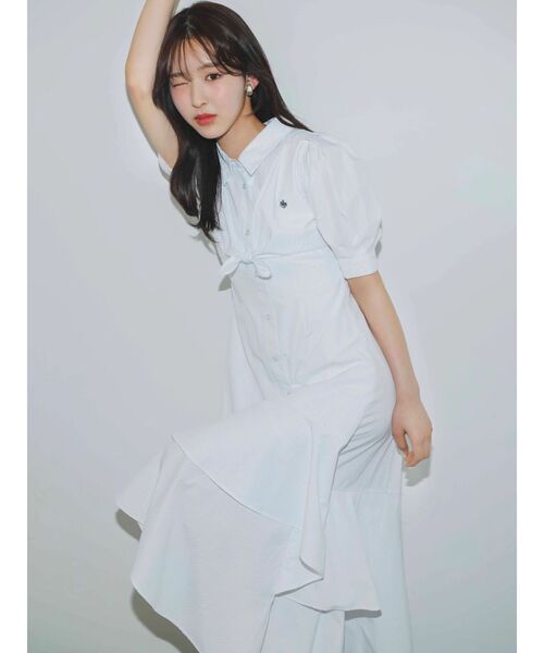 dazzlin（ダズリン）の「【POLO BCSコラボ】レイヤードリボンティアードシャツワンピース（ワンピース・レディース・オフホワイト/その他1/ネイビー・MEDIUM/SMALL）」の4枚目の写真