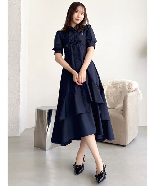 dazzlin（ダズリン）の「【POLO BCSコラボ】レイヤードリボンティアードシャツワンピース（ワンピース・レディース・オフホワイト/その他1/ネイビー・MEDIUM/SMALL）」の14枚目の写真