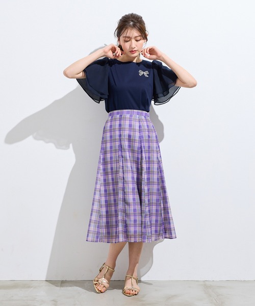 Rose Tiara（ローズティアラ）の「【接触冷感/綿100%】リボンワッペンフレア袖カットソー（Tシャツ/カットソー・レディース・ネイビー/ピンク/グリーン/オフホワイト・38/42/46）」の10枚目の写真