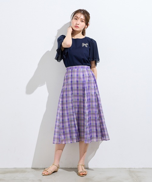 Rose Tiara（ローズティアラ）の「【接触冷感/綿100%】リボンワッペンフレア袖カットソー（Tシャツ/カットソー・レディース・ネイビー/ピンク/グリーン/オフホワイト・38/42/46）」の13枚目の写真