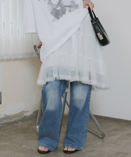 Chick（チック）の「Elastic-Waist Gathered A-Line Lace Skirt / ウエストゴム付き ギャザーデザイン Aライン レーススカート 2026年春夏（スカート・レディース・ホワイト/チャコールグレー・FREE）」の7枚目の写真