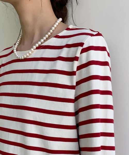 BIRTHDAY BASH(バースデイバッシュ)の「CUFFS BORDER TOPS(Tシャツ/カットソー・レディース・ブラック/レッド・FREE)」の6枚目の写真