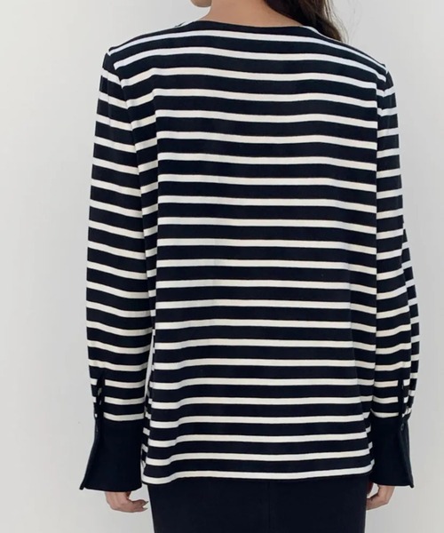 BIRTHDAY BASH(バースデイバッシュ)の「CUFFS BORDER TOPS(Tシャツ/カットソー・レディース・ブラック/レッド・FREE)」の10枚目の写真