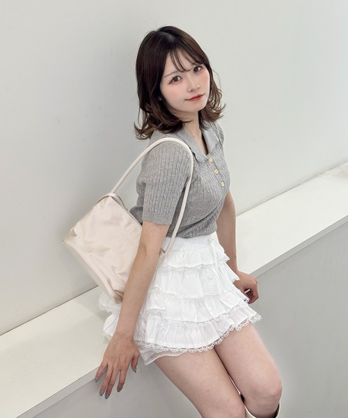 frunco（フランコ）の「フリルリブニットポロ（ポロシャツ・レディース・グレー/ブルー/ピンク/ホワイト・FREE）」の18枚目の写真