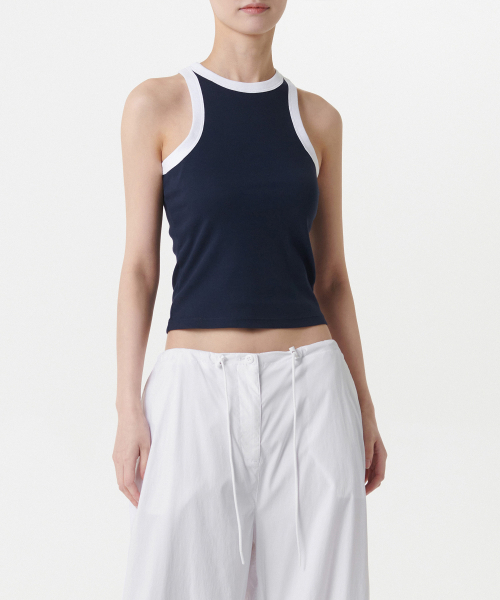 MUSINSA STANDARD WOMAN（ムシンサスタンダードウーマン）の「ウィメンズリングレイサーバックタンクトップ [ネイビー/ホワイト]（Tシャツ/カットソー・レディース・その他・SMALL/MEDIUM/LARGE/X-SMALL）」の3枚目の写真
