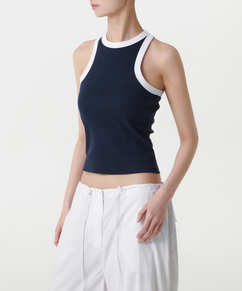 MUSINSA STANDARD WOMAN（ムシンサスタンダードウーマン）の「ウィメンズリングレイサーバックタンクトップ [ネイビー/ホワイト]（Tシャツ/カットソー・レディース・その他・SMALL/MEDIUM/LARGE/X-SMALL）」の4枚目の写真
