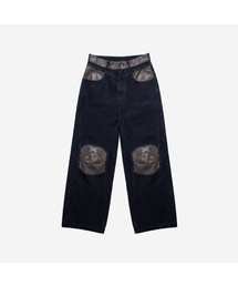 BLR（ビーエルアール）の「Leather-Trim Knee Point Denim Pants（デニムパンツ）」