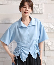 TeddyShop | 【2WAYシルエットアレンジ可/水陸両用】半袖開襟シャーリングリボンラッシュガードトップス レディース水着(ラッシュガード)