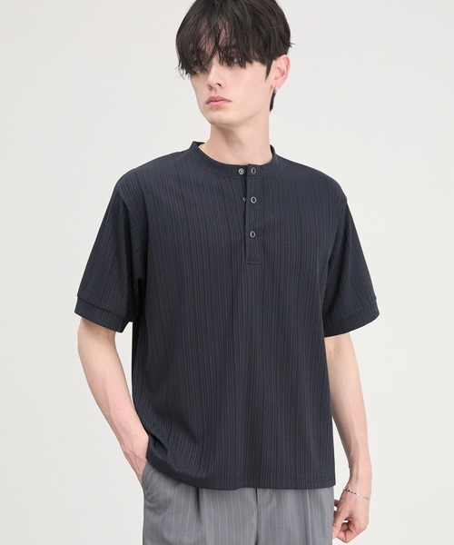 CIYOT(シヨウト)の「【CIYOT】テレコリブ ヘンリーネック 半袖 Tシャツ(Tシャツ/カットソー・メンズ・ダークグレー/ダークブラウン/ライトブルー/ブラック/ダークネイビー/オフホワイト・S/L/M)」の6枚目の写真