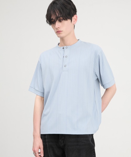 CIYOT(シヨウト)の「【CIYOT】テレコリブ ヘンリーネック 半袖 Tシャツ(Tシャツ/カットソー・メンズ・ダークグレー/ダークブラウン/ライトブルー/ブラック/ダークネイビー/オフホワイト・S/L/M)」の5枚目の写真