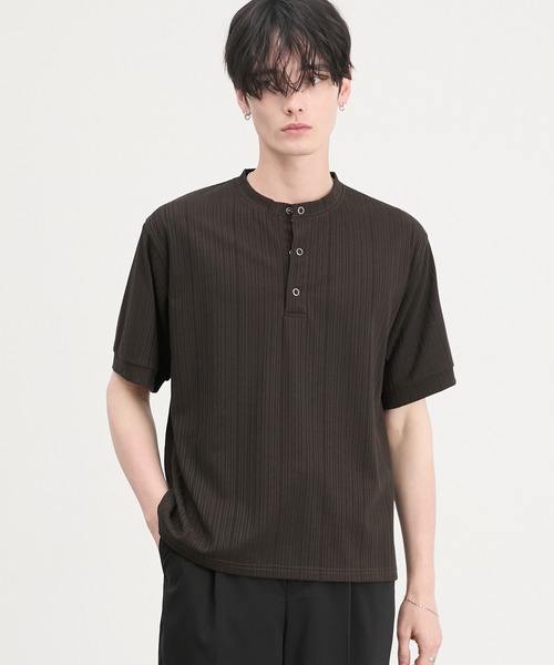 CIYOT（シヨウト）の「【CIYOT】テレコリブ ヘンリーネック 半袖 Tシャツ（Tシャツ/カットソー・メンズ・ダークグレー/ダークブラウン/ライトブルー/ブラック/ダークネイビー/オフホワイト・S/L/M）」の22枚目の写真