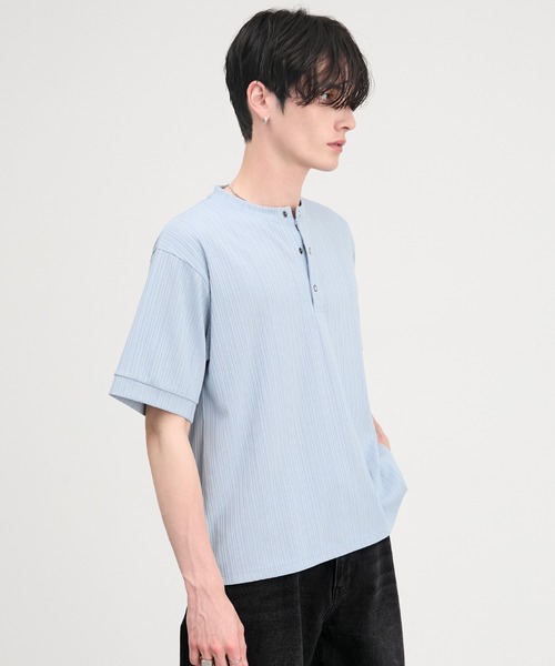 CIYOT（シヨウト）の「【CIYOT】テレコリブ ヘンリーネック 半袖 Tシャツ（Tシャツ/カットソー・メンズ・ダークグレー/ダークブラウン/ライトブルー/ブラック/ダークネイビー/オフホワイト・S/L/M）」の7枚目の写真