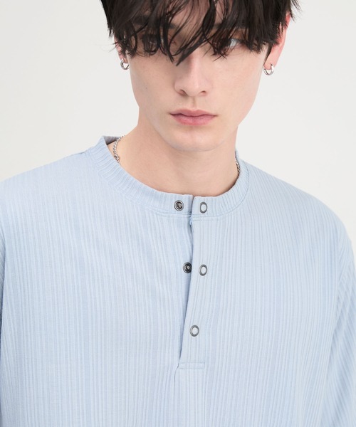 CIYOT（シヨウト）の「【CIYOT】テレコリブ ヘンリーネック 半袖 Tシャツ（Tシャツ/カットソー・メンズ・ダークグレー/ダークブラウン/ライトブルー/ブラック/ダークネイビー/オフホワイト・S/L/M）」の9枚目の写真