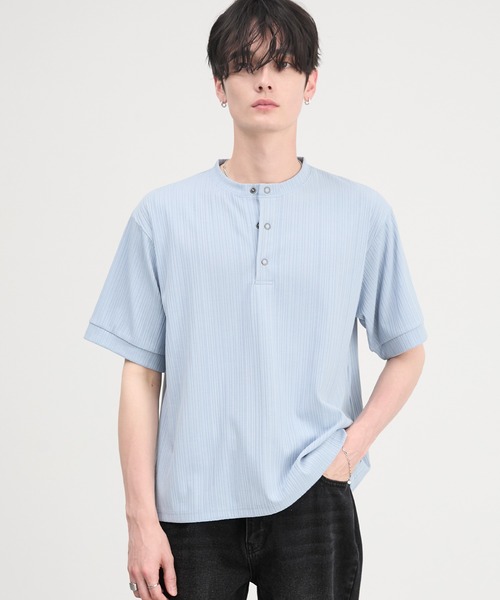 CIYOT（シヨウト）の「【CIYOT】テレコリブ ヘンリーネック 半袖 Tシャツ（Tシャツ/カットソー・メンズ・ダークグレー/ダークブラウン/ライトブルー/ブラック/ダークネイビー/オフホワイト・S/L/M）」の11枚目の写真