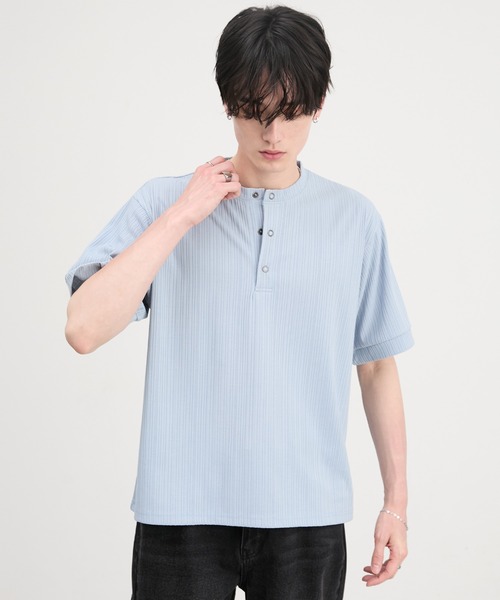CIYOT（シヨウト）の「【CIYOT】テレコリブ ヘンリーネック 半袖 Tシャツ（Tシャツ/カットソー・メンズ・ダークグレー/ダークブラウン/ライトブルー/ブラック/ダークネイビー/オフホワイト・S/L/M）」の12枚目の写真