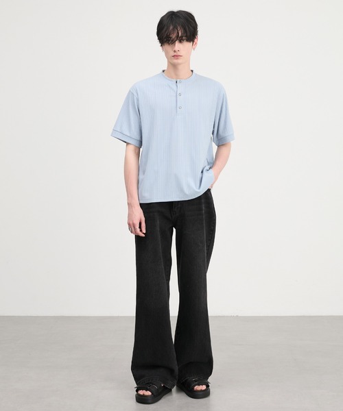 CIYOT（シヨウト）の「【CIYOT】テレコリブ ヘンリーネック 半袖 Tシャツ（Tシャツ/カットソー・メンズ・ダークグレー/ダークブラウン/ライトブルー/ブラック/ダークネイビー/オフホワイト・S/L/M）」の13枚目の写真