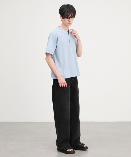 CIYOT（シヨウト）の「【CIYOT】テレコリブ ヘンリーネック 半袖 Tシャツ（Tシャツ/カットソー・メンズ・ダークグレー/ダークブラウン/ライトブルー/ブラック/ダークネイビー/オフホワイト・S/L/M）」の14枚目の写真