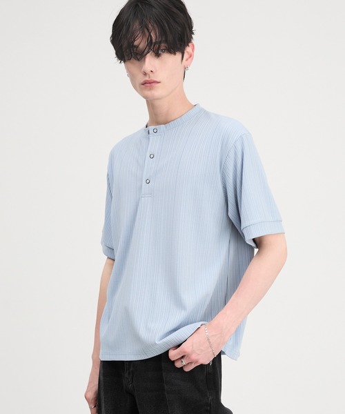 CIYOT（シヨウト）の「【CIYOT】テレコリブ ヘンリーネック 半袖 Tシャツ（Tシャツ/カットソー・メンズ・ダークグレー/ダークブラウン/ライトブルー/ブラック/ダークネイビー/オフホワイト・S/L/M）」の16枚目の写真