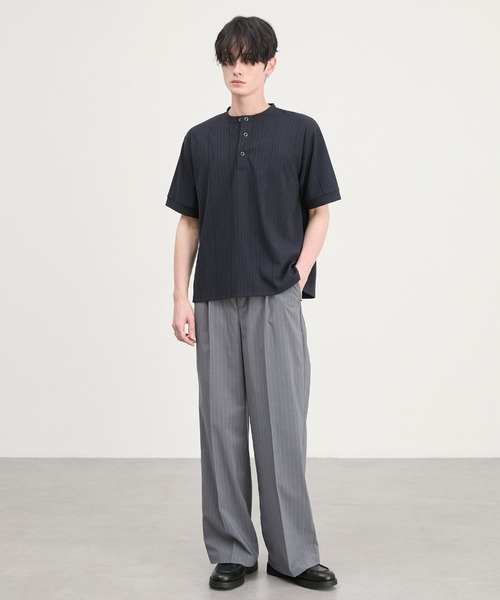 CIYOT（シヨウト）の「【CIYOT】テレコリブ ヘンリーネック 半袖 Tシャツ（Tシャツ/カットソー・メンズ・ダークグレー/ダークブラウン/ライトブルー/ブラック/ダークネイビー/オフホワイト・S/L/M）」の17枚目の写真