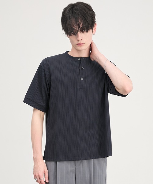 CIYOT（シヨウト）の「【CIYOT】テレコリブ ヘンリーネック 半袖 Tシャツ（Tシャツ/カットソー・メンズ・ダークグレー/ダークブラウン/ライトブルー/ブラック/ダークネイビー/オフホワイト・S/L/M）」の20枚目の写真