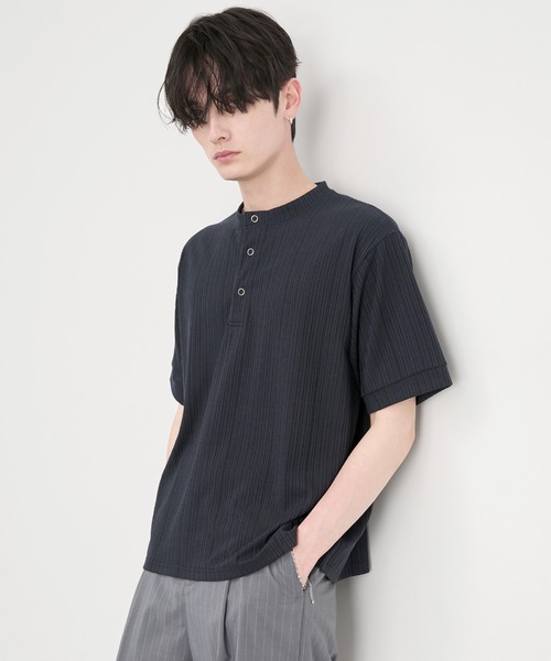 CIYOT（シヨウト）の「【CIYOT】テレコリブ ヘンリーネック 半袖 Tシャツ（Tシャツ/カットソー・メンズ・ダークグレー/ダークブラウン/ライトブルー/ブラック/ダークネイビー/オフホワイト・S/L/M）」の21枚目の写真