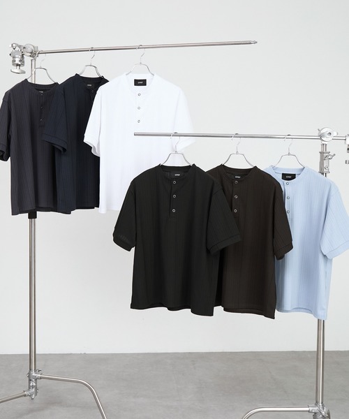 CIYOT(シヨウト)の「【CIYOT】テレコリブ ヘンリーネック 半袖 Tシャツ(Tシャツ/カットソー・メンズ・ダークグレー/ダークブラウン/ライトブルー/ブラック/ダークネイビー/オフホワイト・S/L/M)」の21枚目の写真