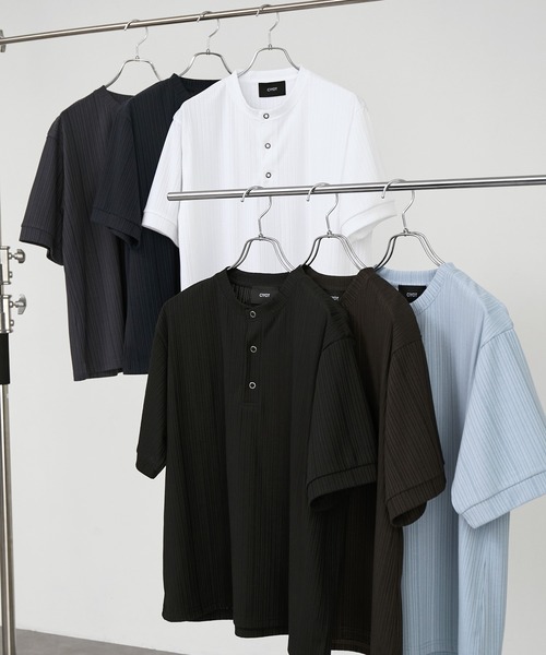 CIYOT(シヨウト)の「【CIYOT】テレコリブ ヘンリーネック 半袖 Tシャツ(Tシャツ/カットソー・メンズ・ダークグレー/ダークブラウン/ライトブルー/ブラック/ダークネイビー/オフホワイト・S/L/M)」の19枚目の写真