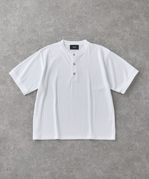 CIYOT(シヨウト)の「【CIYOT】テレコリブ ヘンリーネック 半袖 Tシャツ(Tシャツ/カットソー・メンズ・ダークグレー/ダークブラウン/ライトブルー/ブラック/ダークネイビー/オフホワイト・S/L/M)」の18枚目の写真