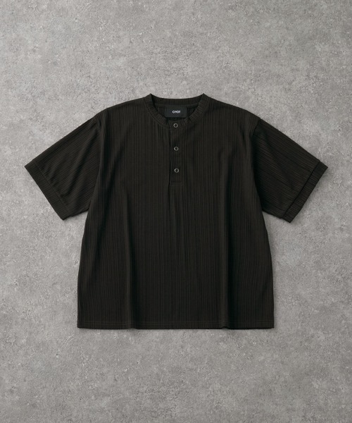 CIYOT(シヨウト)の「【CIYOT】テレコリブ ヘンリーネック 半袖 Tシャツ(Tシャツ/カットソー・メンズ・ダークグレー/ダークブラウン/ライトブルー/ブラック/ダークネイビー/オフホワイト・S/L/M)」の15枚目の写真