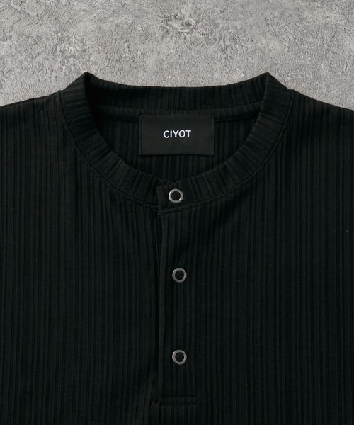 CIYOT(シヨウト)の「【CIYOT】テレコリブ ヘンリーネック 半袖 Tシャツ(Tシャツ/カットソー・メンズ・ダークグレー/ダークブラウン/ライトブルー/ブラック/ダークネイビー/オフホワイト・S/L/M)」の11枚目の写真