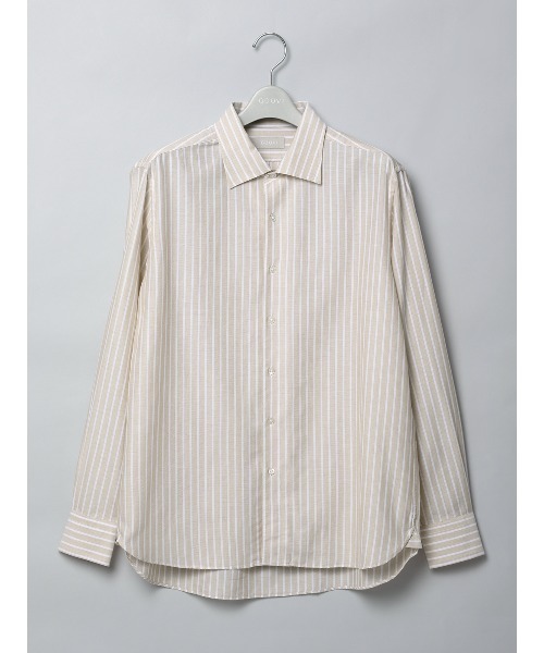 GOOVI(グービ)の「GOOVI/ワンピースカラーシャツ/長袖/ICE COTTON/ストライプ(シャツ/ブラウス・メンズ・ブルー/ベージュ・3/2/1)」の1枚目の写真