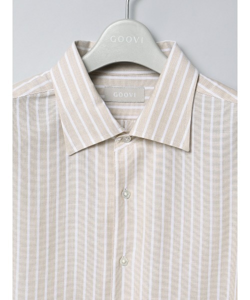 GOOVI(グービ)の「GOOVI/ワンピースカラーシャツ/長袖/ICE COTTON/ストライプ(シャツ/ブラウス・メンズ・ブルー/ベージュ・3/2/1)」の4枚目の写真