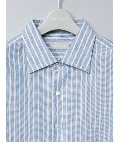 GOOVI(グービ)の「GOOVI/ワンピースカラーシャツ/長袖/ICE COTTON/ストライプ(シャツ/ブラウス・メンズ・ブルー/ベージュ・3/2/1)」の11枚目の写真