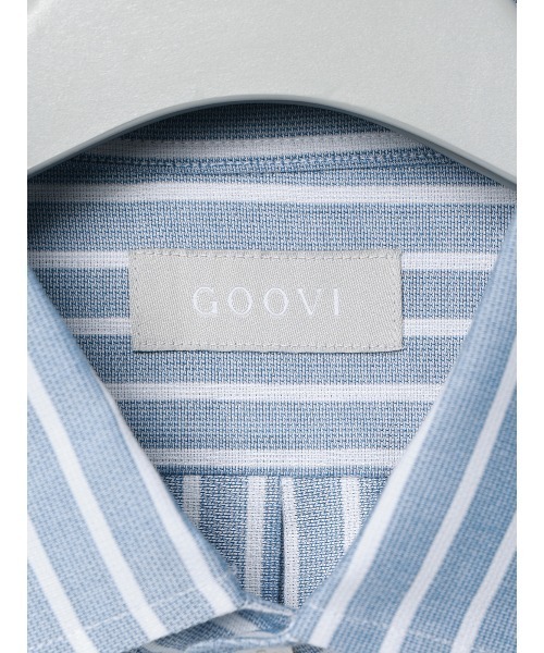GOOVI(グービ)の「GOOVI/ワンピースカラーシャツ/長袖/ICE COTTON/ストライプ(シャツ/ブラウス・メンズ・ブルー/ベージュ・3/2/1)」の15枚目の写真
