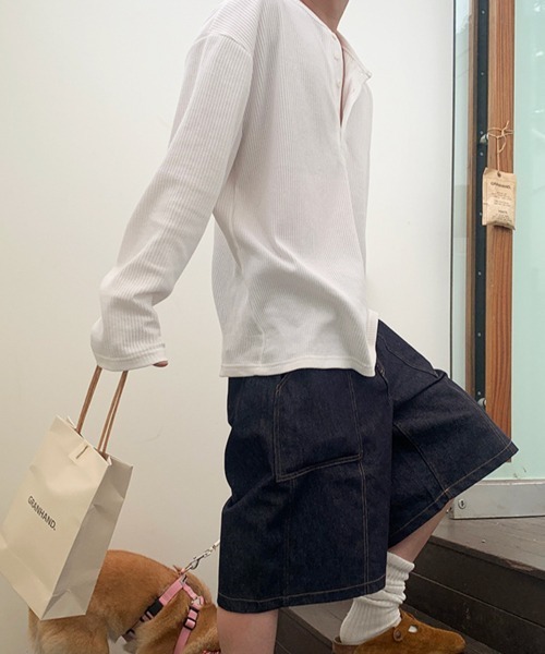 NOWLE（ノウル）の「【NOWLE】ヘンリーネック ワッフル ルーズ ロンT / ライトサーマル カットソー（Tシャツ/カットソー・メンズ・ブラック/ホワイト・MEDIUM/LARGE/X-LARGE）」の7枚目の写真