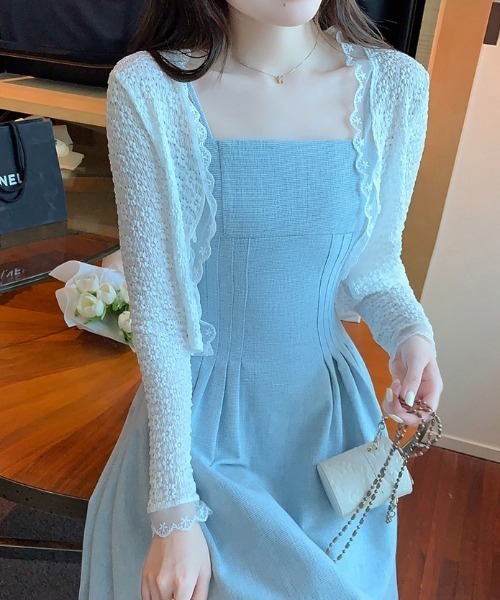 LUCPY(ラクピー)の「シアーフリルネックショートボレロ(カーディガン/ボレロ・レディース・ホワイト/アイボリー・X-LARGE/LARGE/MEDIUM/SMALL)」の1枚目の写真