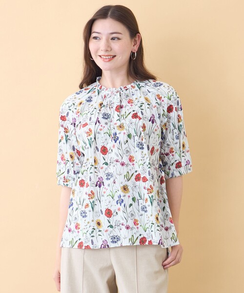 amaca(アマカ)の「【LIBERTY】MEADOW MUSE フリルブラウス(シャツ/ブラウス・レディース・ダークネイビー/オフホワイト・40/38)」の3枚目の写真