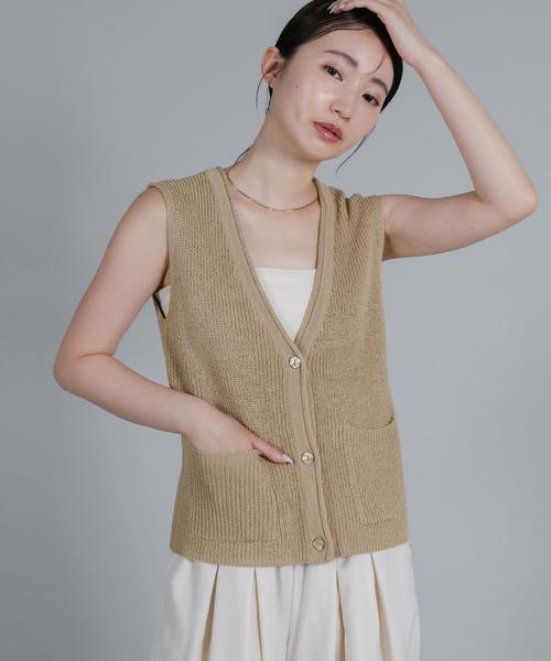select MOCA Et(セレクトモカエト)の「【Et】Linen-touch V-neck vest(ベスト・レディース・ベージュ/カーキ/ブラック・FREE)」の18枚目の写真