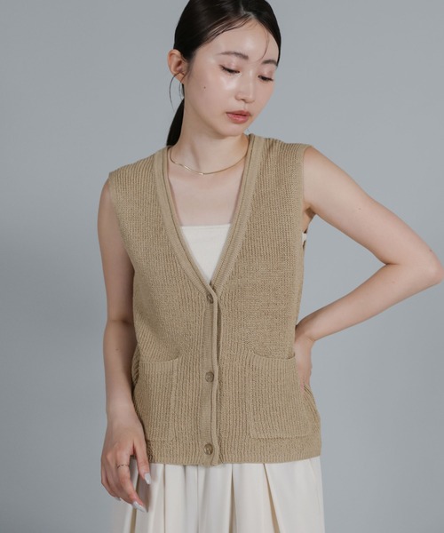 select MOCA Et(セレクトモカエト)の「【Et】Linen-touch V-neck vest(ベスト・レディース・ベージュ/カーキ/ブラック・FREE)」の20枚目の写真