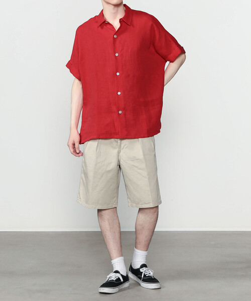 HAVERSACK（ハバーザック）の「HAVERSACK | リネンツイル ドルマンスリーブ半袖シャツ MEN（シャツ/ブラウス・メンズ・レッド/ホワイト・S/M）」の11枚目の写真