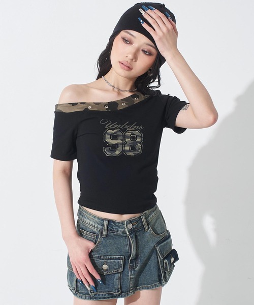 ANAP(アナップ)の「ナンバリング カモフラ Tシャツ トップス(Tシャツ/カットソー・レディース・ホワイト/ブラック/カーキ・F)」の16枚目の写真