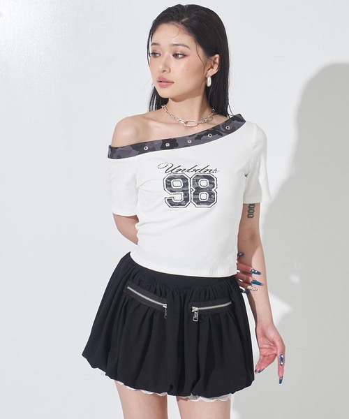 ANAP(アナップ)の「ナンバリング カモフラ Tシャツ トップス(Tシャツ/カットソー・レディース・ホワイト/ブラック/カーキ・F)」の4枚目の写真